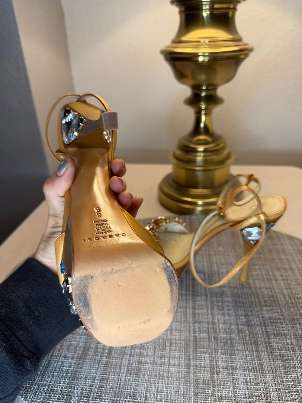 Casadei Gold Jeweled Platform Sandals with Multicolor Gems